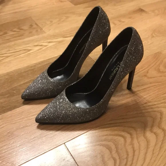 Saint Laurent Glitter Pointed-Toe Silver Pumps - Picture 8 of 8